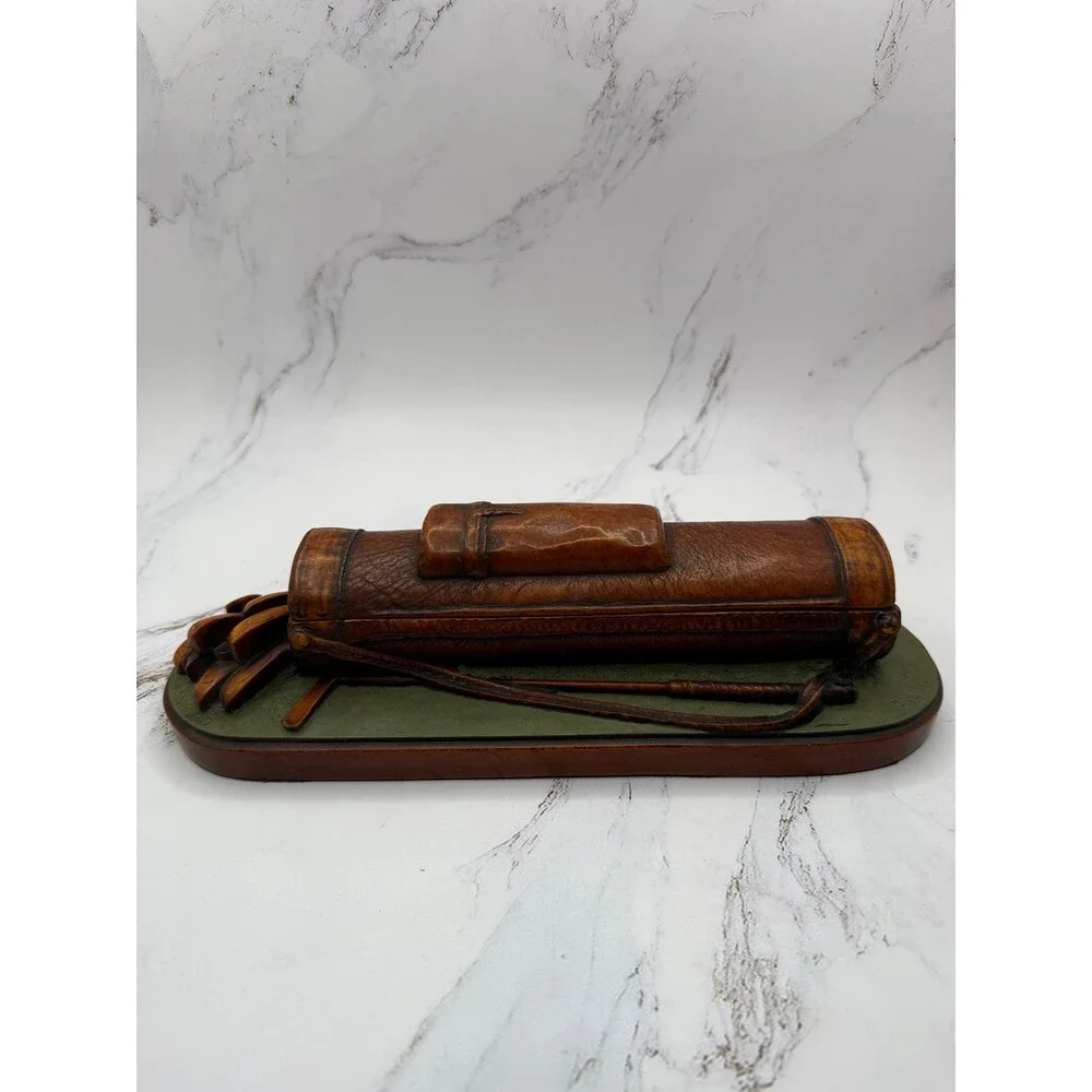 Vintage Golf Bag Trinket Box Desk Accessory Enesco Resin Brown